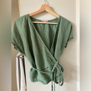 Green linen wrap top